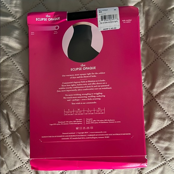 Eclipse Black Opaque Tights Medium NWT - Picture 3 of 4